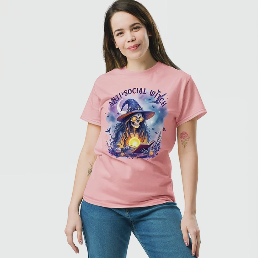 Mystical Anti-Social Tee | Skeleton Witch Graphic | Spooky Magic Shirt | Introvert Humor | Cute Colors | Spooky Vibes