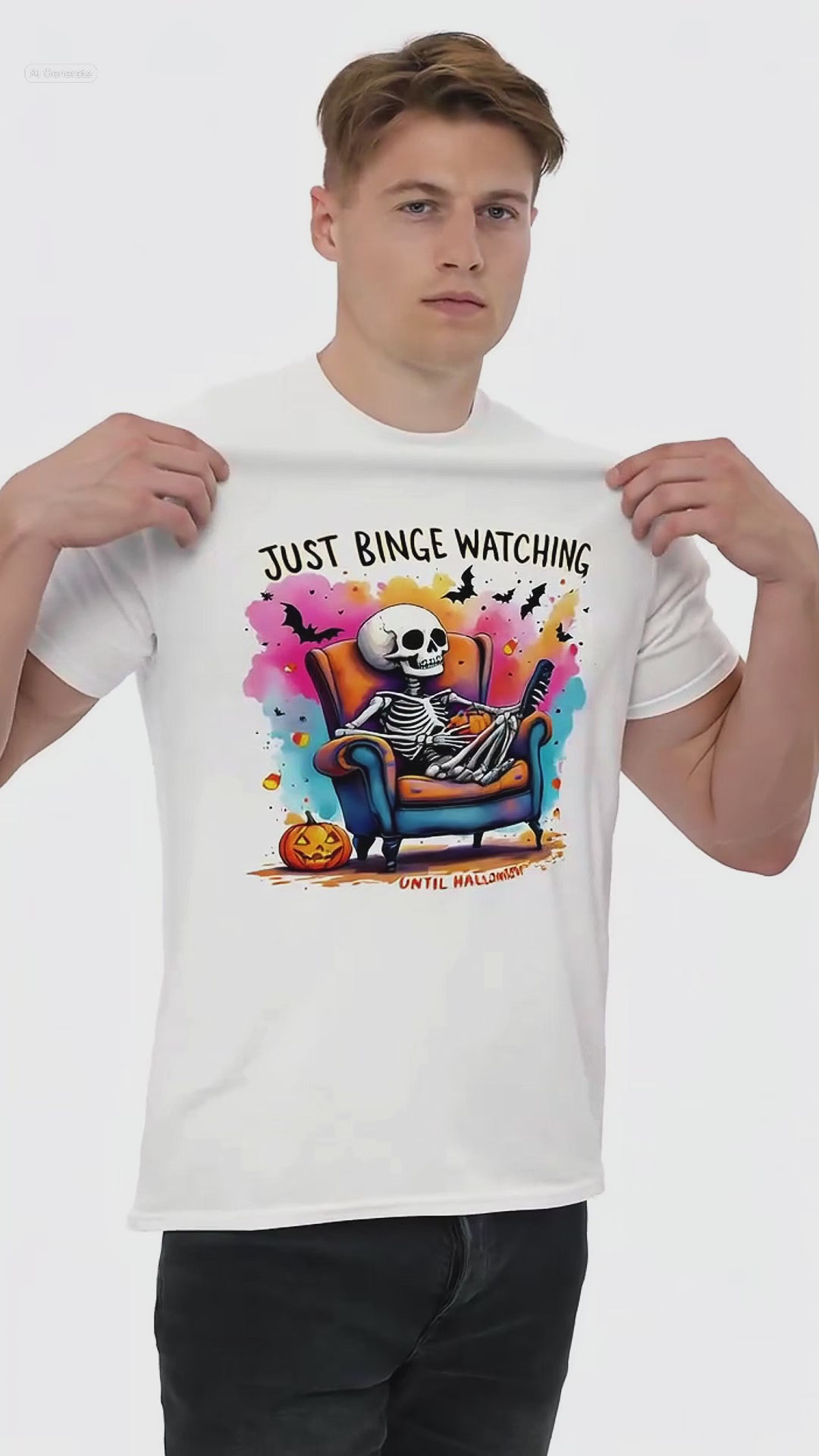 Halloween Binge Watching Skeleton T-Shirt: Spooky Season Lover Tee | Great Gift Idea, Netflix watchers, Tv Show Enthusiast apparel