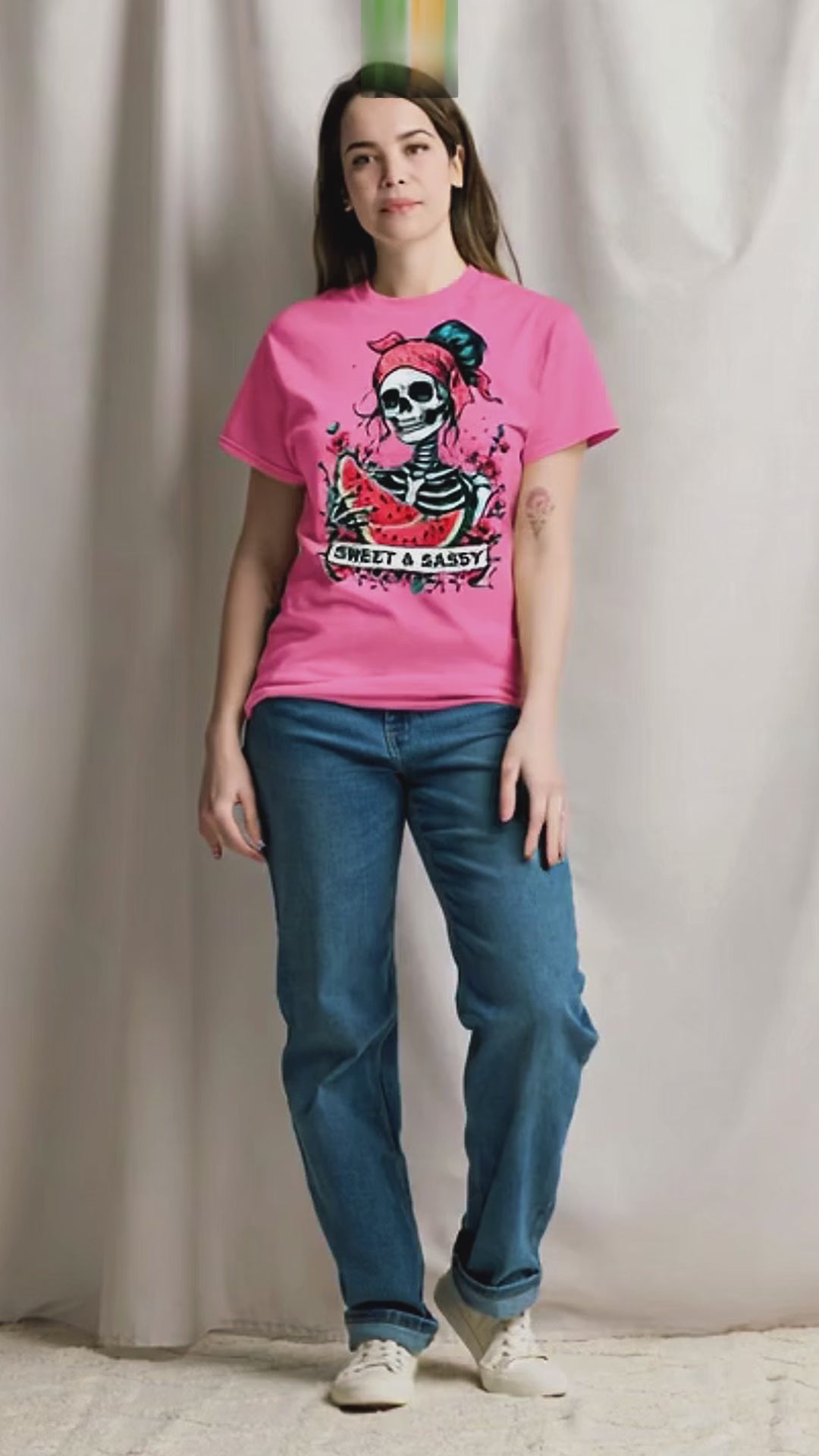 Watermelon Skeleton T-Shirt | Sweet and Sassy Goth Tee, Cute Pink Skull Shirt, Fun Halloween Top, Spooky Pastel Aesthetic Clothing