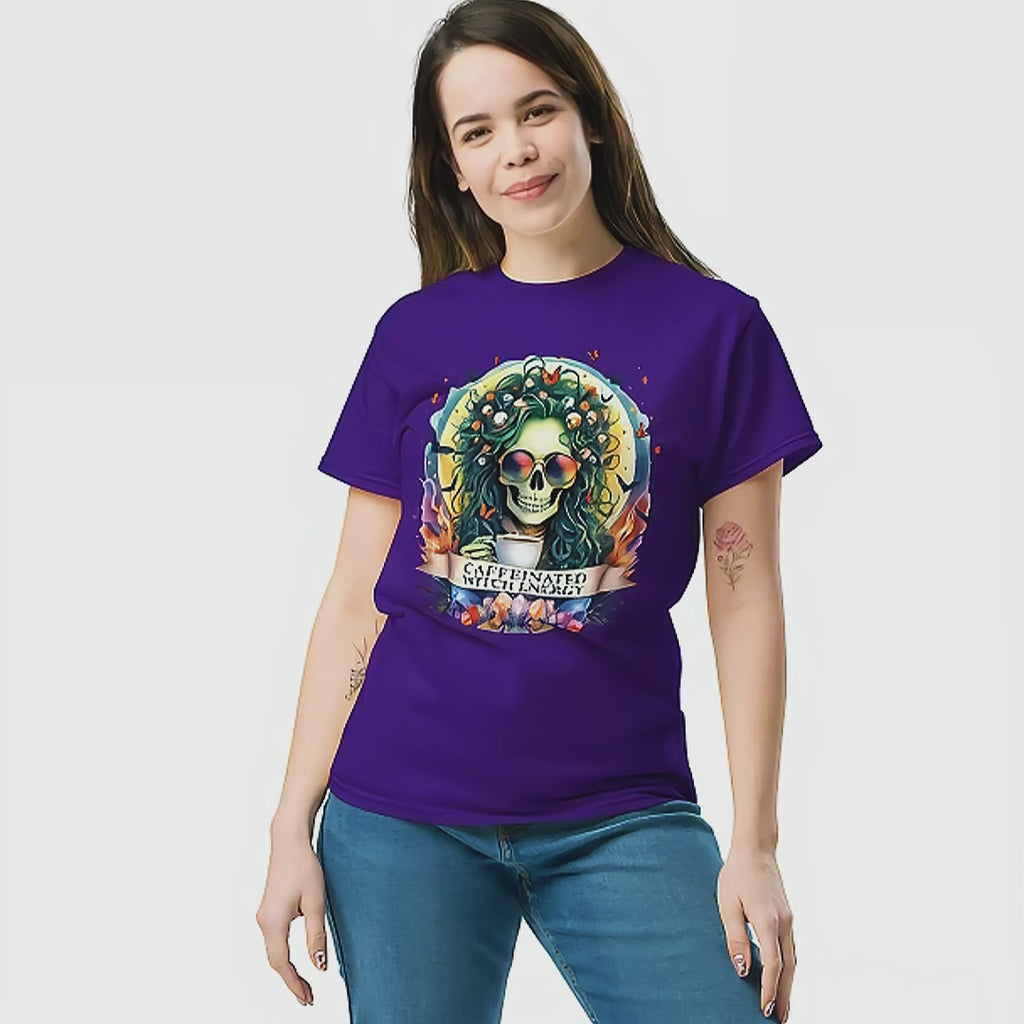 Funny Witch Coffee Shirt: Caffeinated Witch Energy Halloween Apparel | Spooky Vibes | SAHM | Coffee Lovers | Witchy