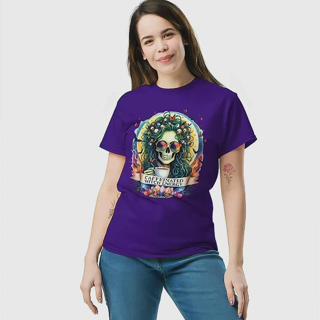 Funny Witch Coffee Shirt: Caffeinated Witch Energy Halloween Apparel | Spooky Vibes | SAHM | Coffee Lovers | Witchy