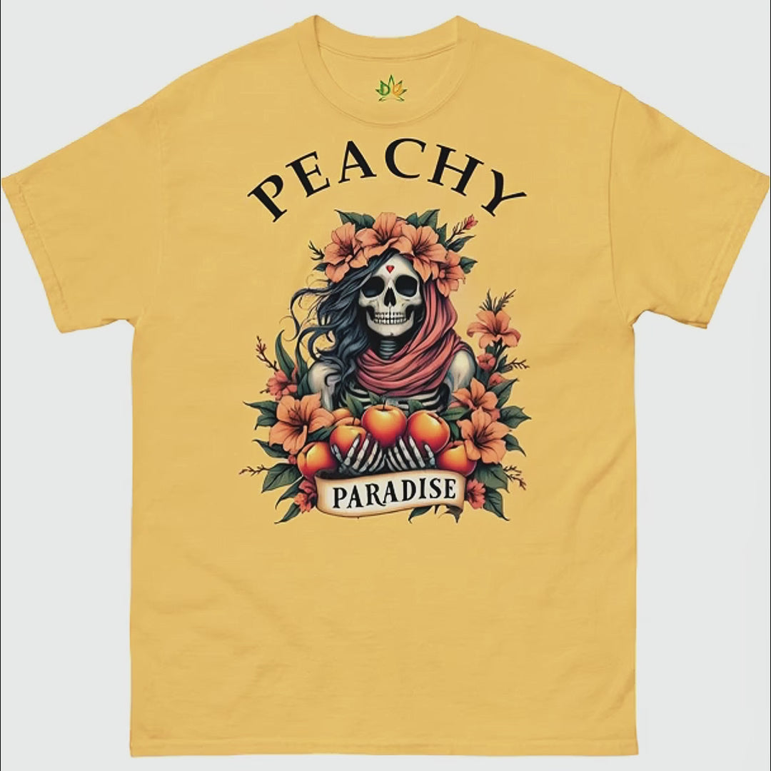 Peachy Paradise Skeleton T-Shirt: Cottagecore Skull & Floral Graphic Tee | Gothic Gift Idea, Multiple Color options available!