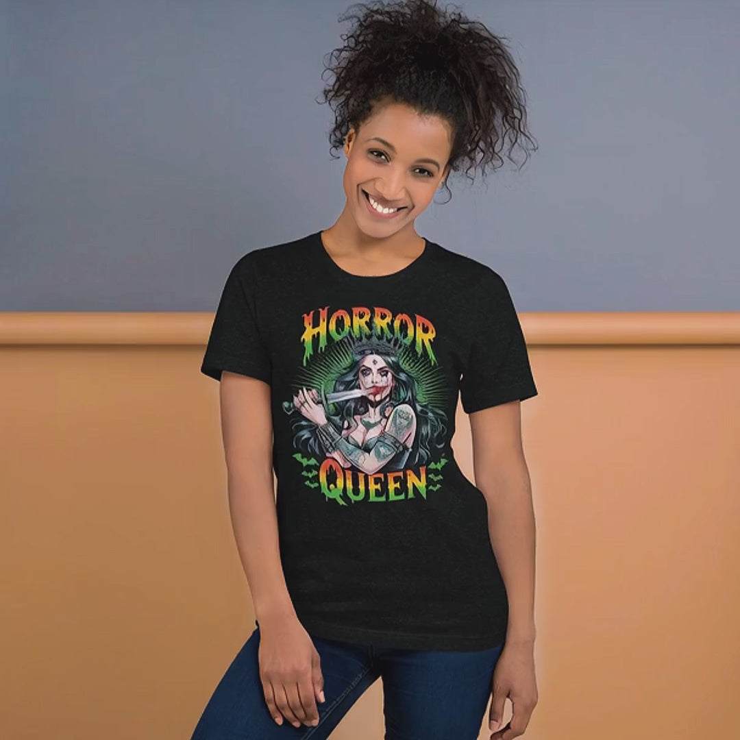 Horror Queen T-Shirt: Gothic Empress with Dagger & Bats Graphic Tee