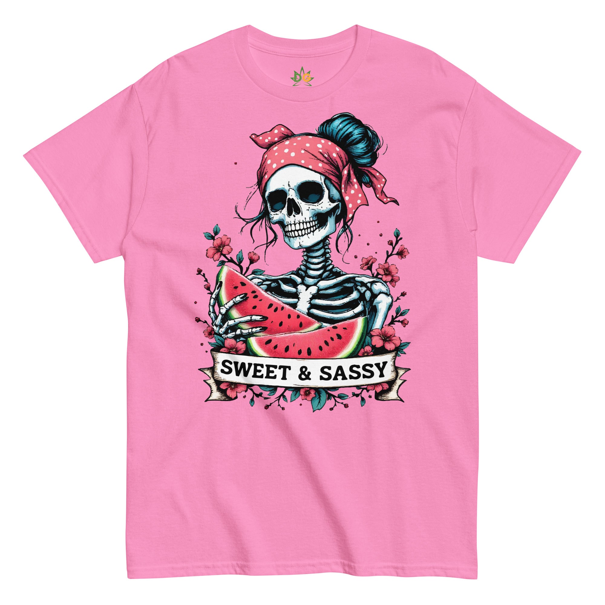 Watermelon Skeleton T-Shirt | Sweet and Sassy Goth Tee, Cute Pink Skull Shirt, Fun Halloween Top, Spooky Pastel Aesthetic Clothing
