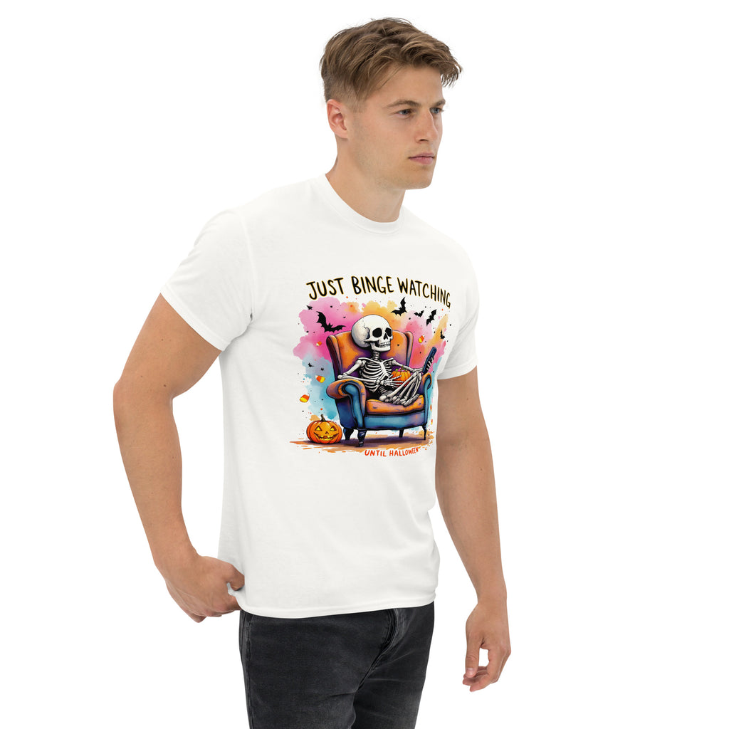 Halloween Binge Watching Skeleton T-Shirt: Spooky Season Lover Tee | Great Gift Idea, Netflix watchers, Tv Show Enthusiast apparel